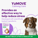 Advertisement for YUMOVE Calming Care with a dog and product packaging on a white background