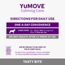 YUMOVE Calming Care directions for daily use on a purple background