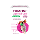 White background with a box of YuMove Digestive care for All Dogs . On the packet is a Beagle jumping out of a pink circle. Additional text on the box reads 'Scientifically proven probiotics and prebiotics to help maintain a healthy gut.'