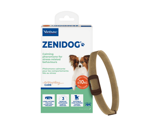 Zenidog calming collar packaging with a dog on a white background