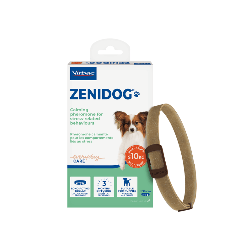 Zenidog calming collar packaging with a dog on a white background