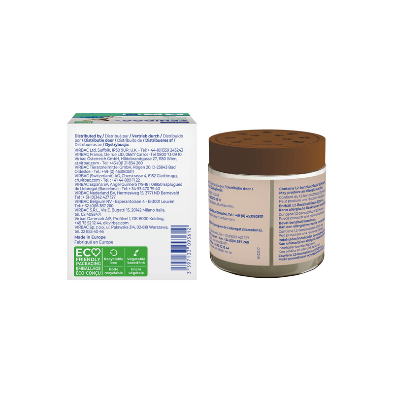 Cosmetic jar with brown lid and beige body on a white background