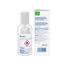 Clear spray bottle with label and packaging on a white background