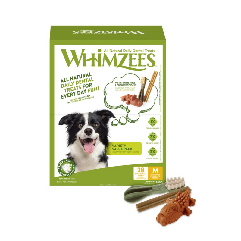 Whimzees Variety Value Pack - Dog Chew Treats for Medium Dogs - 28 Pack 840g