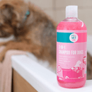 PDSA pink shampoo on bath